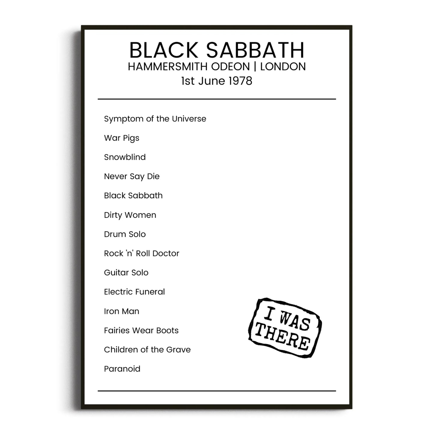 Black Sabbath London 01 June 1978 Setlist Poster