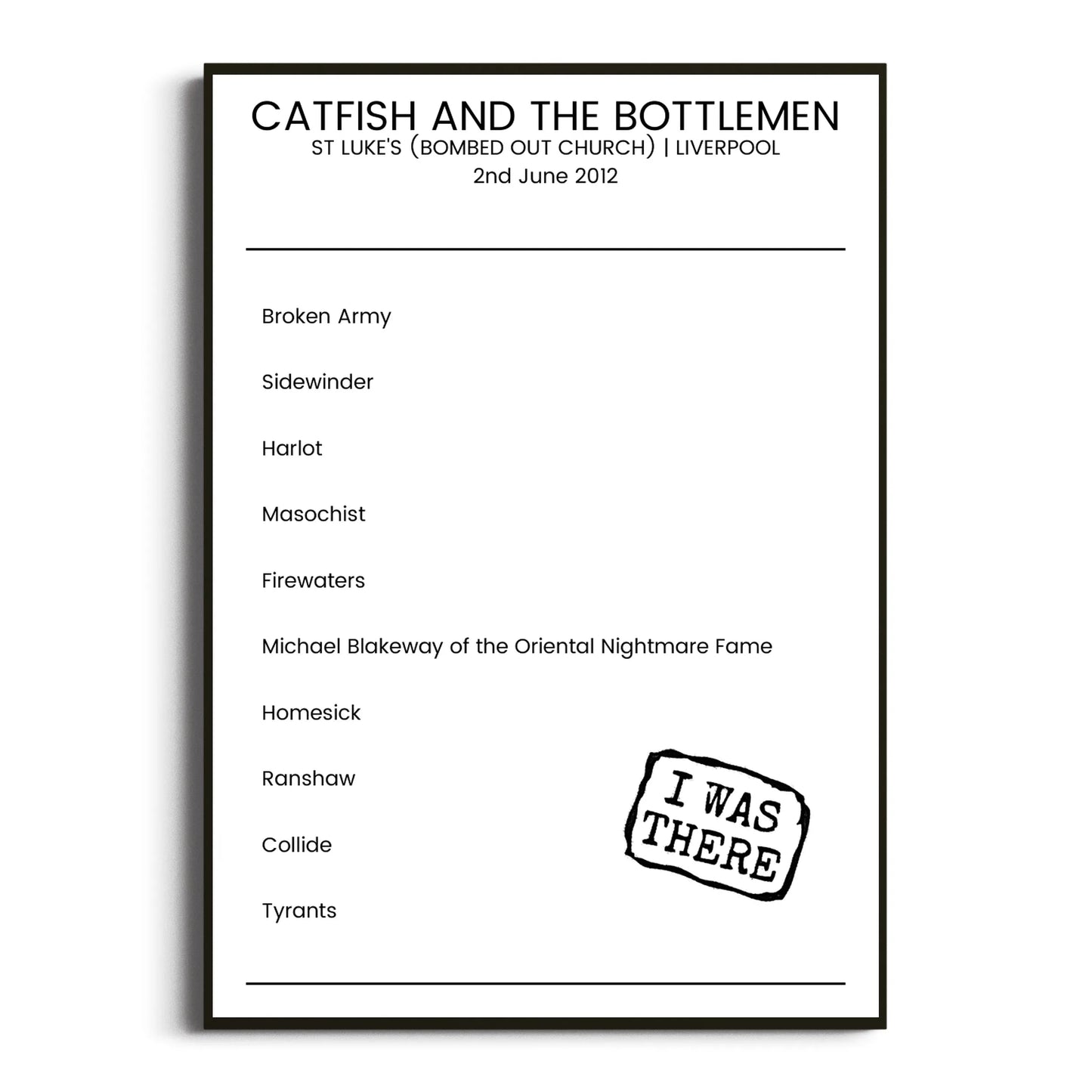 Catfish and the Bottlemen Liverpool 02 June 2012 Setlist Poster