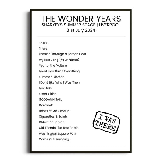 The Wonder Years Liverpool 31 July 2024 Setlist Poster