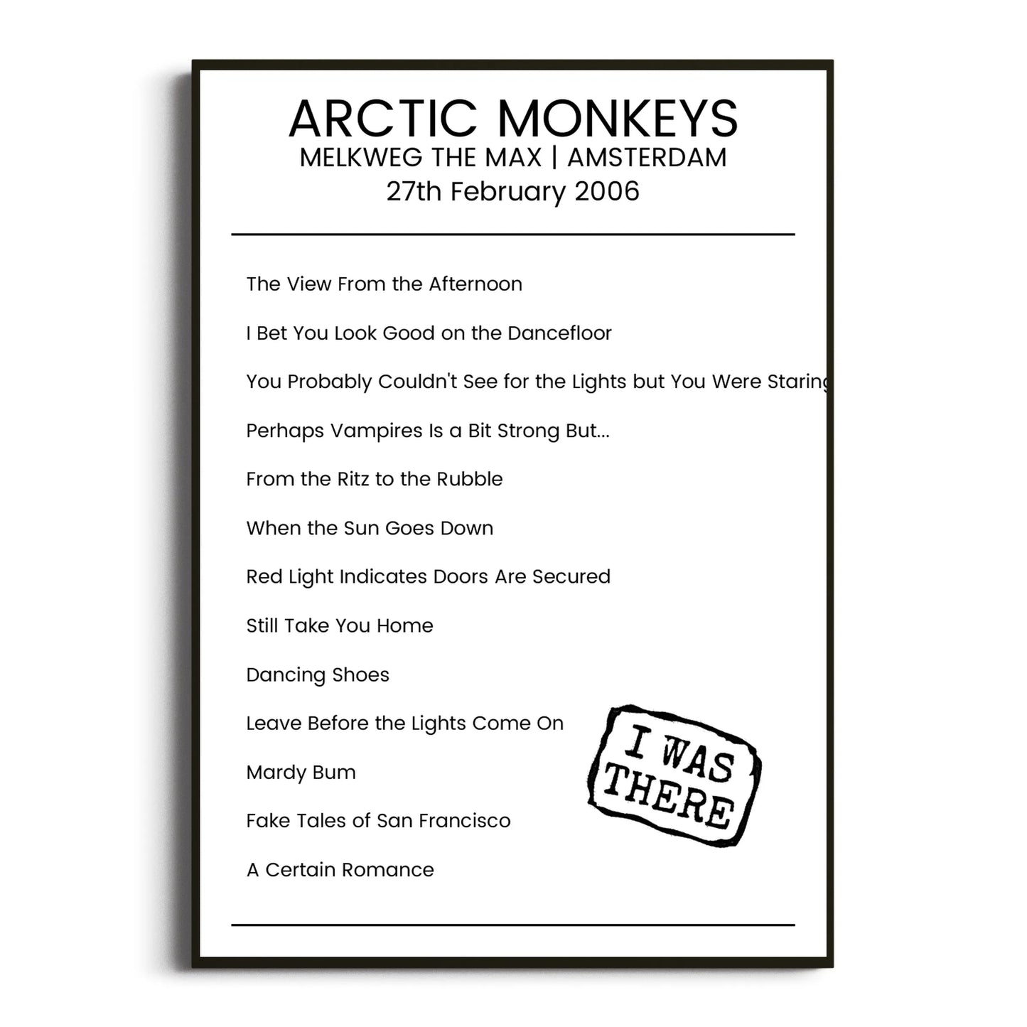 Arctic Monkeys Amsterdam 27 February 2006 Setlist Poster