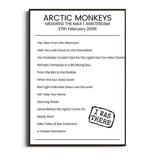 Arctic Monkeys Amsterdam 27 February 2006 Setlist Poster