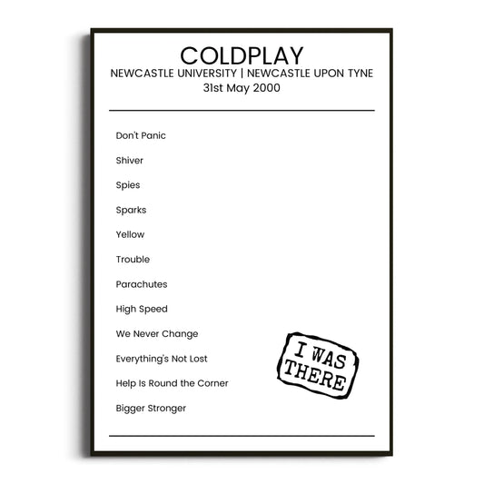 Coldplay Newcastle upon Tyne 31 May 2000 Setlist Poster