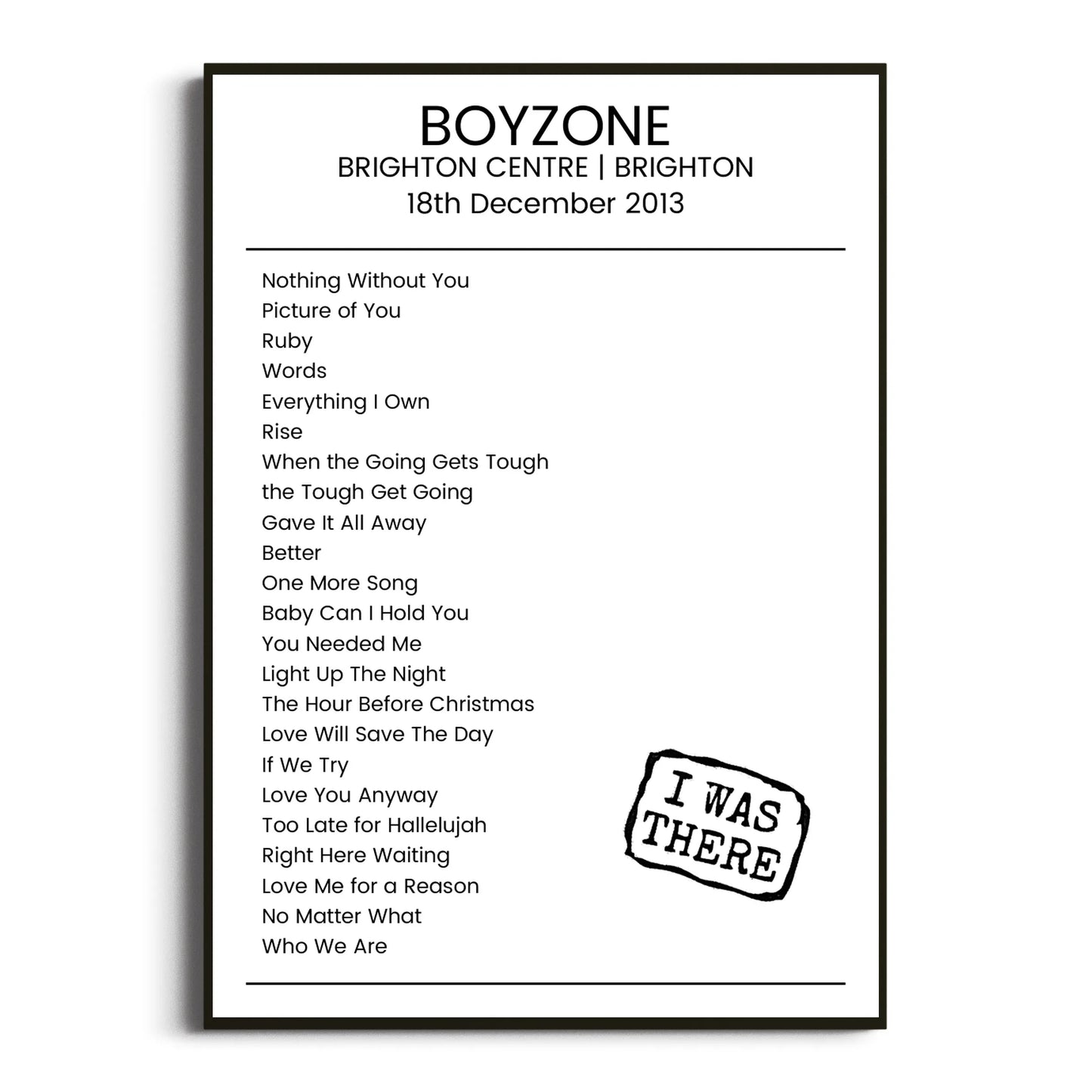 Boyzone Brighton 18 December 2013 Setlist Poster