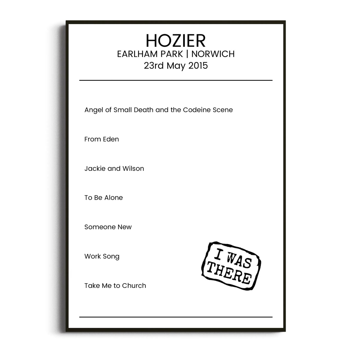 Hozier Norwich 23 May 2015 Setlist Poster