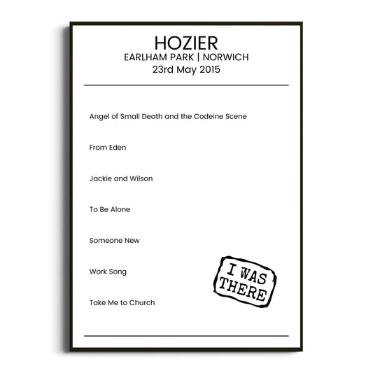 Hozier Norwich 23 May 2015 Setlist Poster