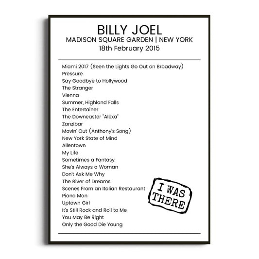 Billy Joel New York 18 February 2015 Setlist Poster