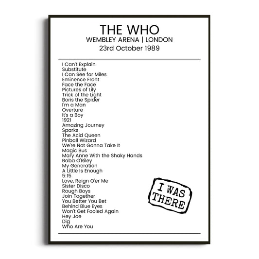 The Who London 23 October 1989 Setlist Poster