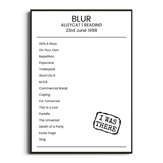 Blur Reading 23 June 1998 Setlist Poster