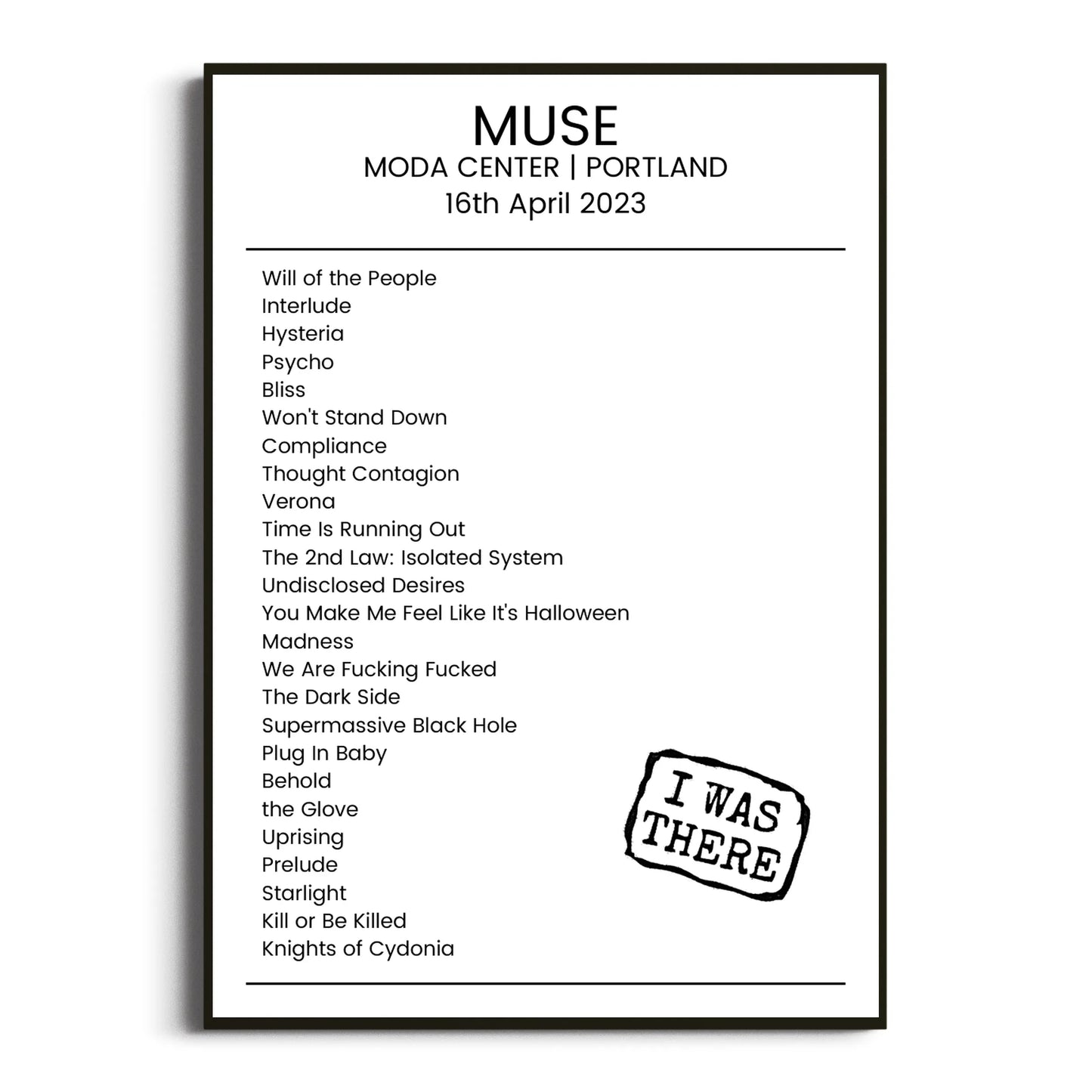 Muse Portland 16 April 2023 Setlist Poster