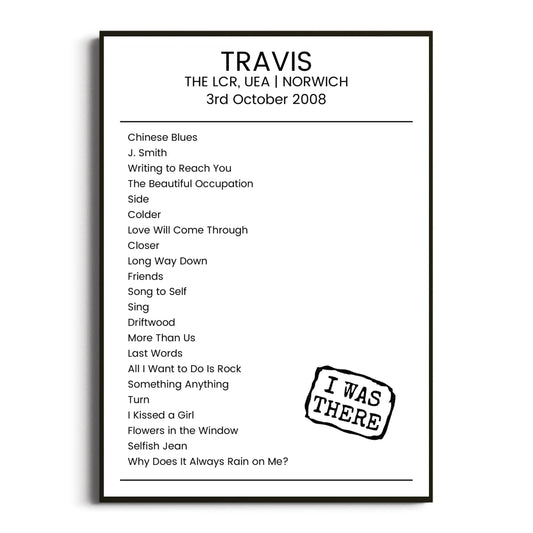 Travis Norwich 03 October 2008 Setlist Poster