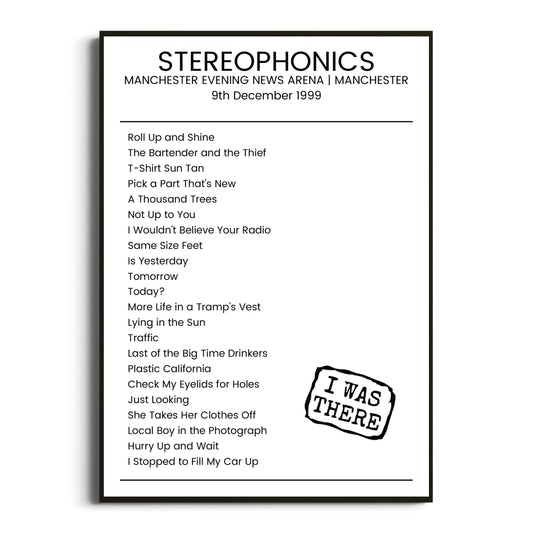 Stereophonics Manchester 09 December 1999 Setlist Poster