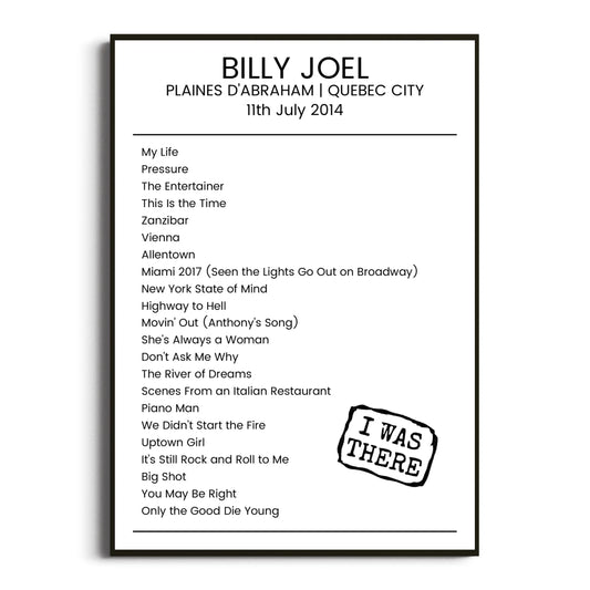 Billy Joel Quebec City 11 July 2014 Setlist Poster