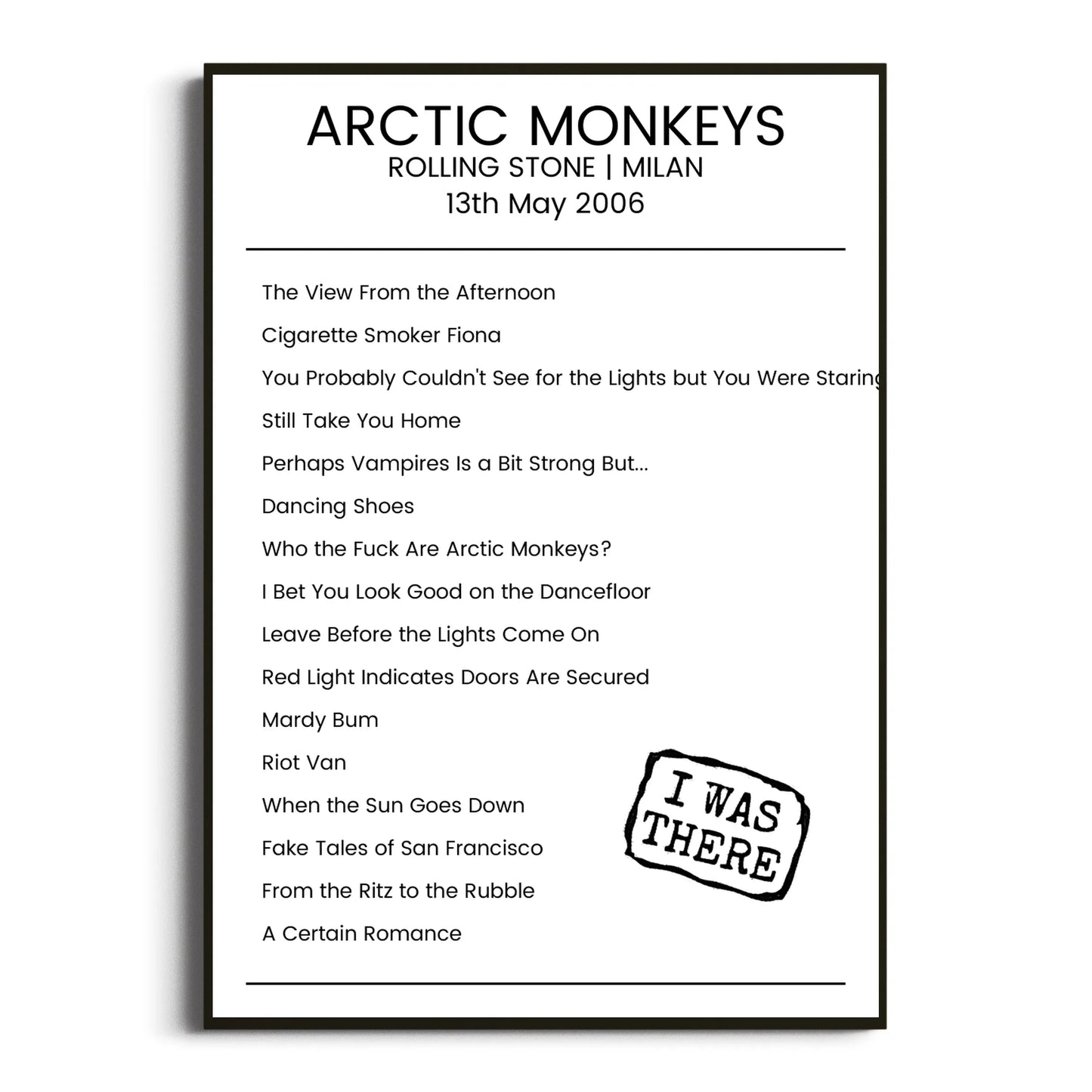 Arctic Monkeys Milan 13 May 2006 Setlist Poster