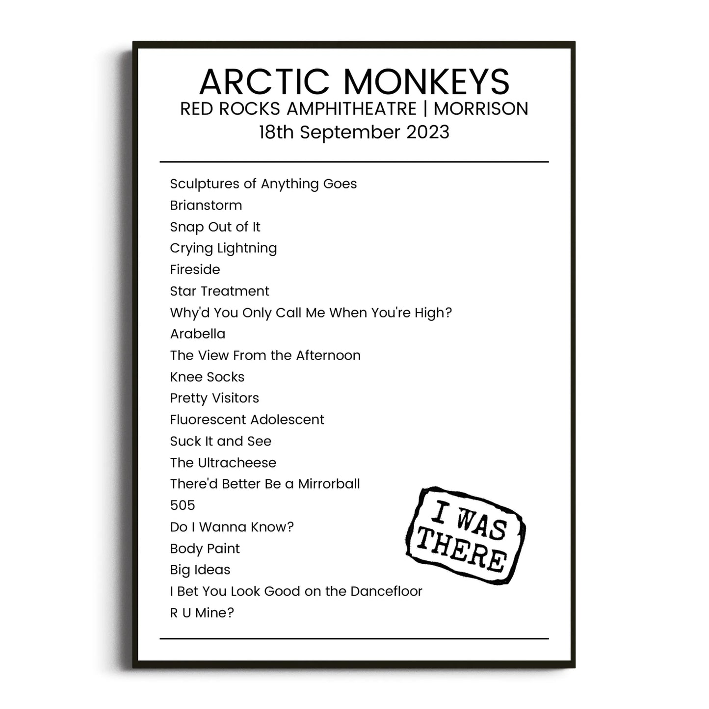 Arctic Monkeys Morrison 18 September 2023 Setlist Poster