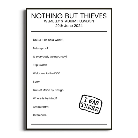 Nothing But Thieves London 29 June 2024 Setlist Poster