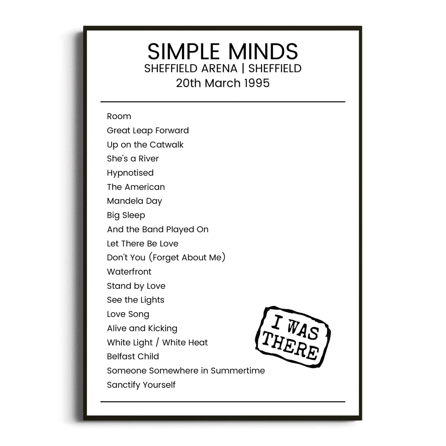 Simple Minds Sheffield 20 March 1995 Setlist Poster