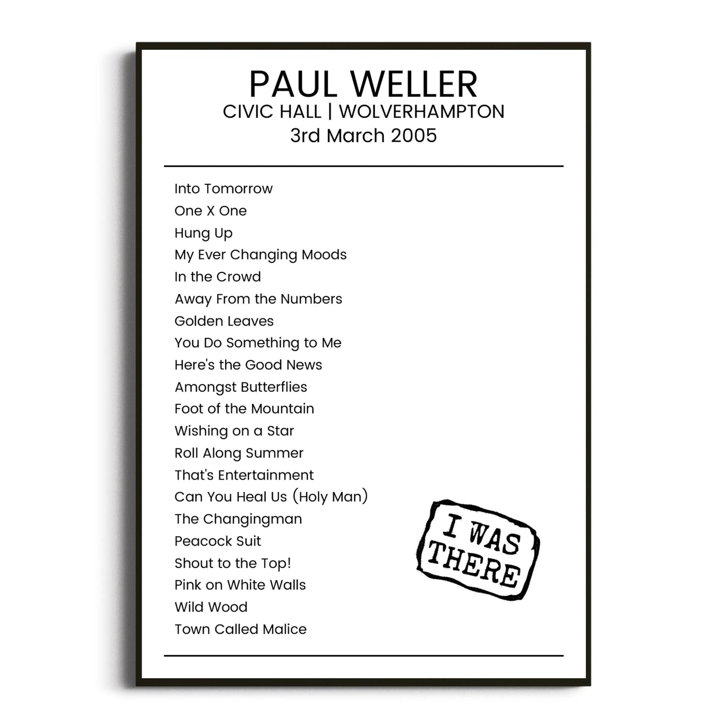 Paul Weller Wolverhampton 03 March 2005 Setlist Poster