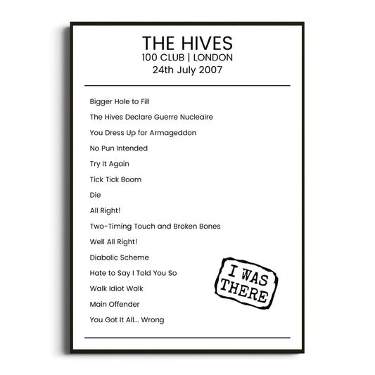 The Hives London 24 July 2007 Setlist Poster