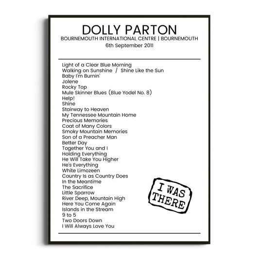 Dolly Parton Bournemouth 06 September 2011 Setlist Poster