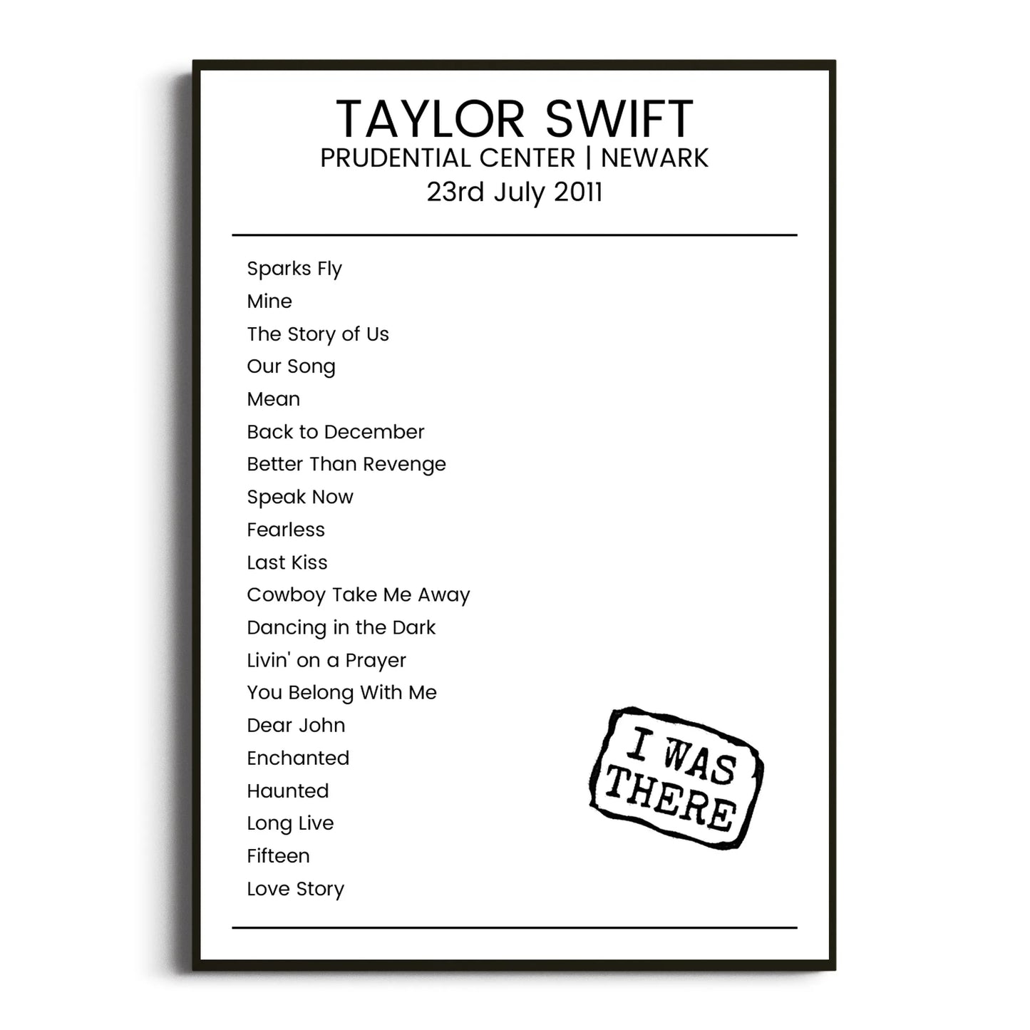 Taylor Swift Newark 23 July 2011 Setlist Poster