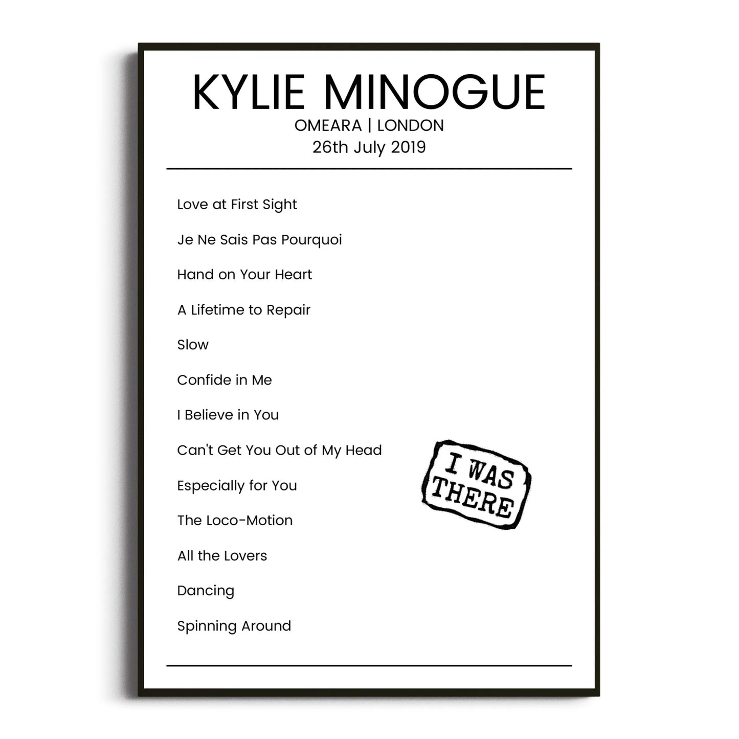 Kylie Minogue London 26 July 2019 Setlist Poster