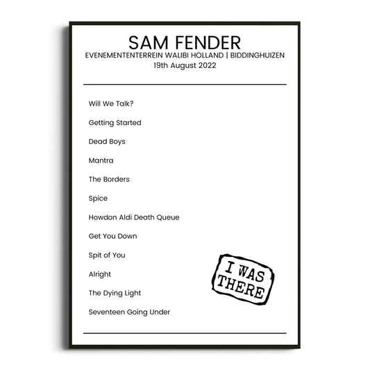 Sam Fender Biddinghuizen 19 August 2022 Setlist Poster