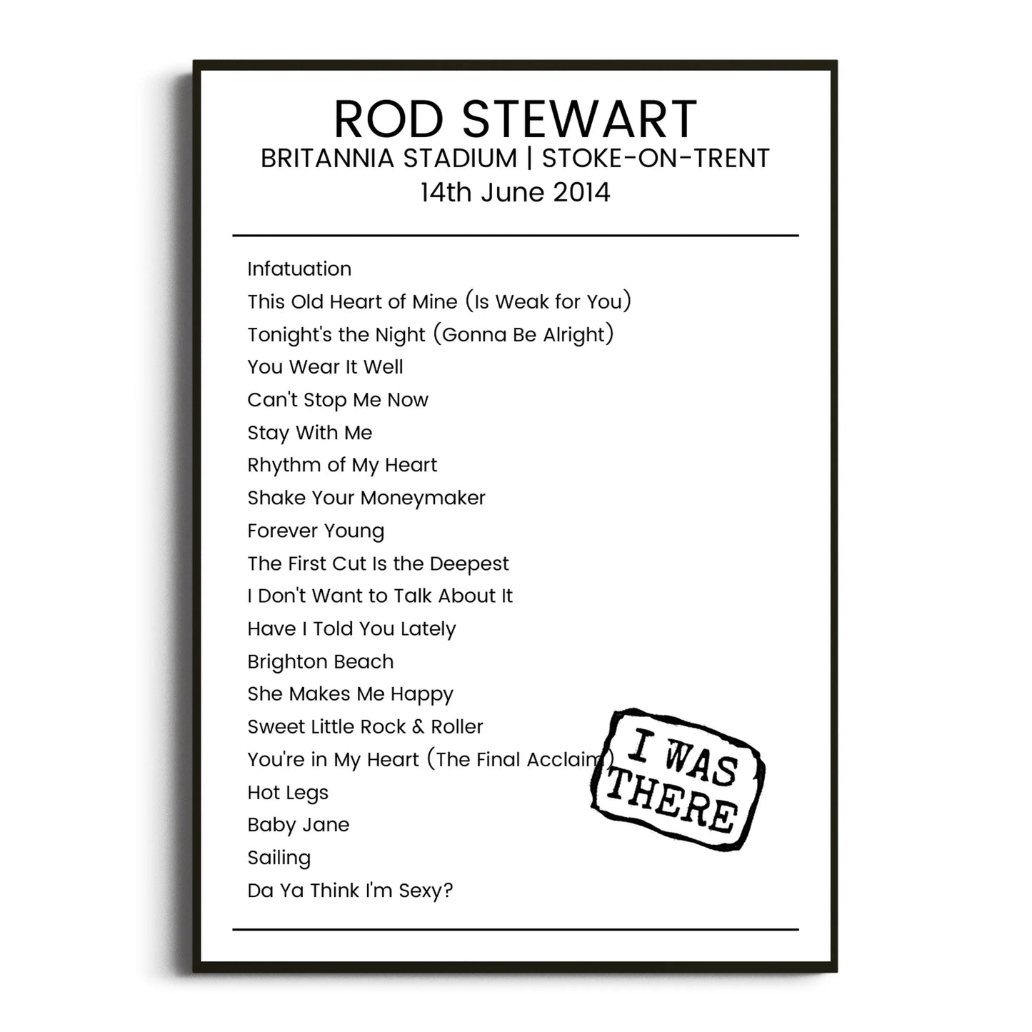 Rod Stewart Stoke-on-Trent 14 June 2014 Setlist Poster