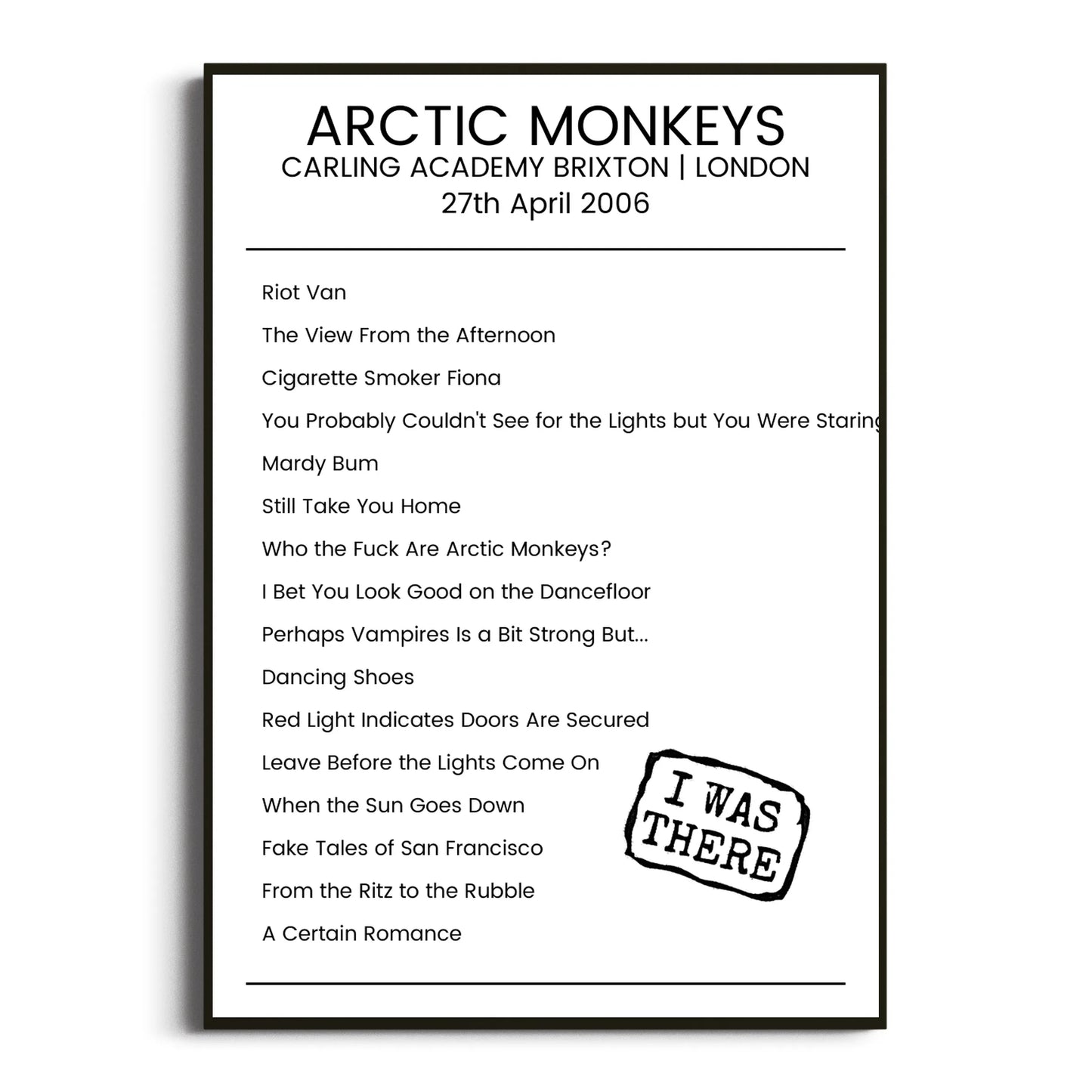 Arctic Monkeys London 27 April 2006 Setlist Poster