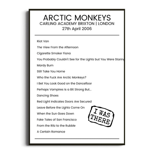 Arctic Monkeys London 27 April 2006 Setlist Poster