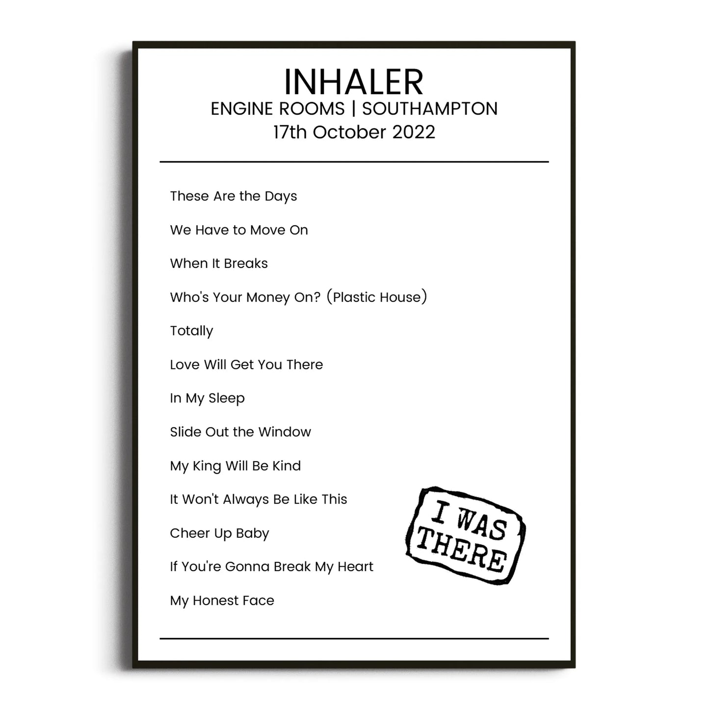 Inhaler Southampton 17 October 2022 Setlist Poster