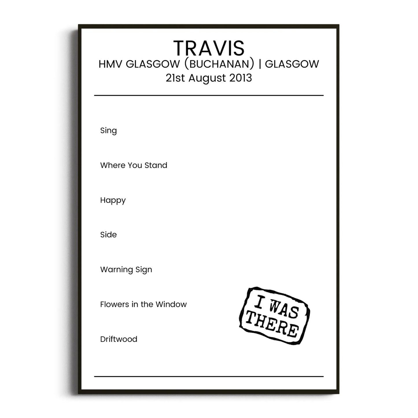 Travis Glasgow 21 August 2013 Setlist Poster