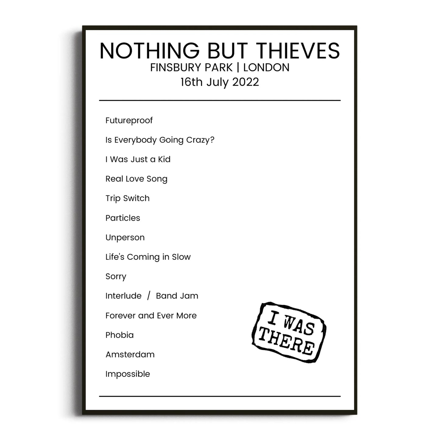 Nothing But Thieves London 16 July 2022 Setlist Poster