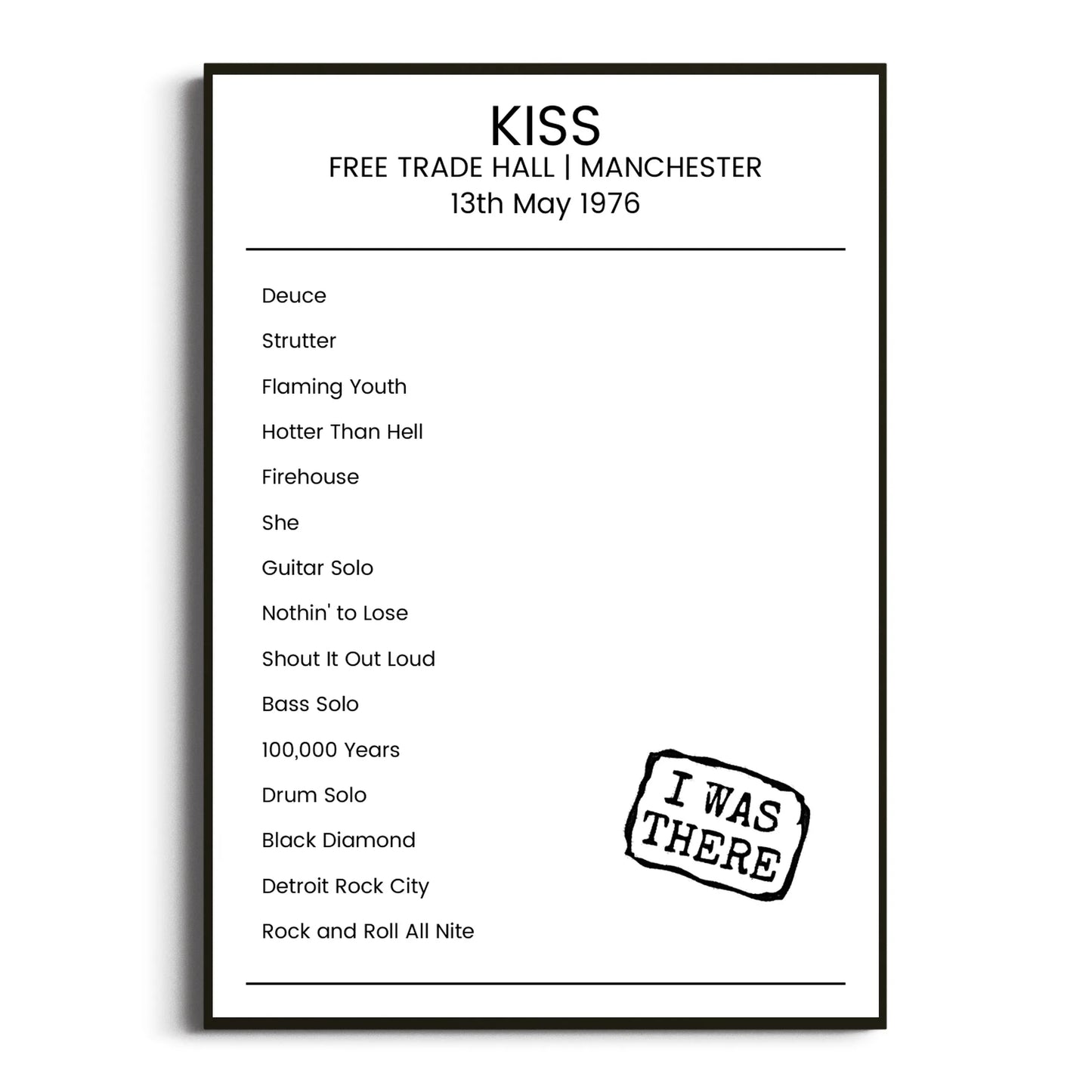 KISS Manchester 13 May 1976 Setlist Poster