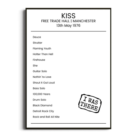 KISS Manchester 13 May 1976 Setlist Poster