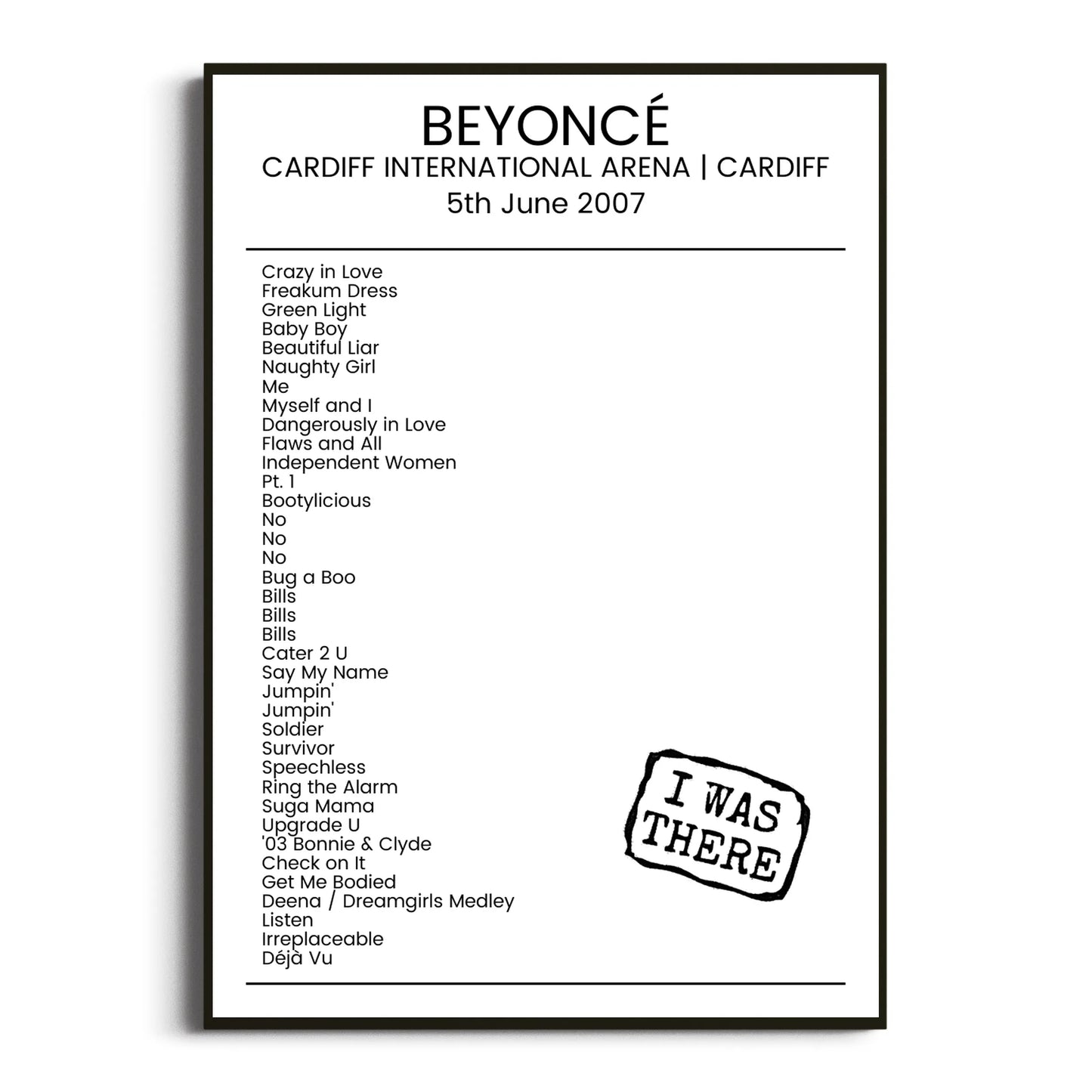 Beyoncé Cardiff 05 June 2007 Setlist Poster