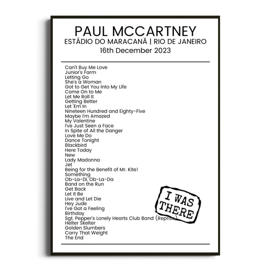 Paul McCartney Rio de Janeiro 16 December 2023 Setlist Poster