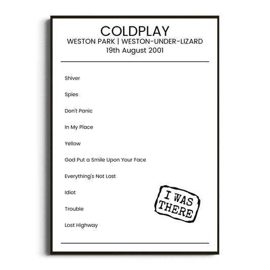 Coldplay Weston-under-Lizard 19 August 2001 Setlist Poster