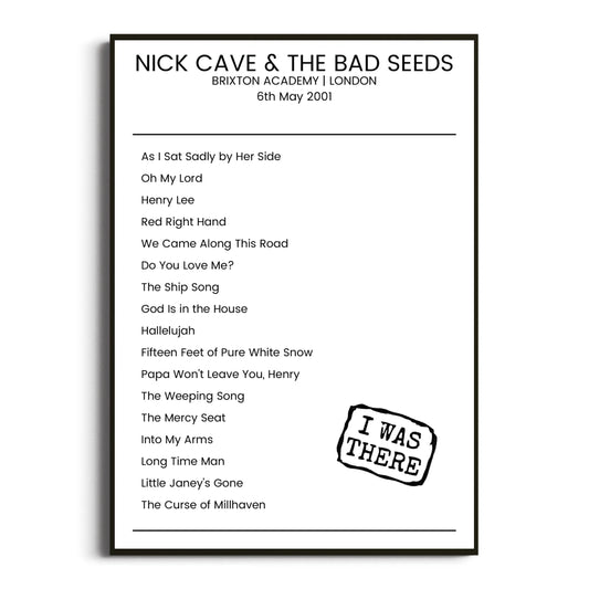 Nick Cave & the Bad Seeds London 06 May 2001 Setlist Poster