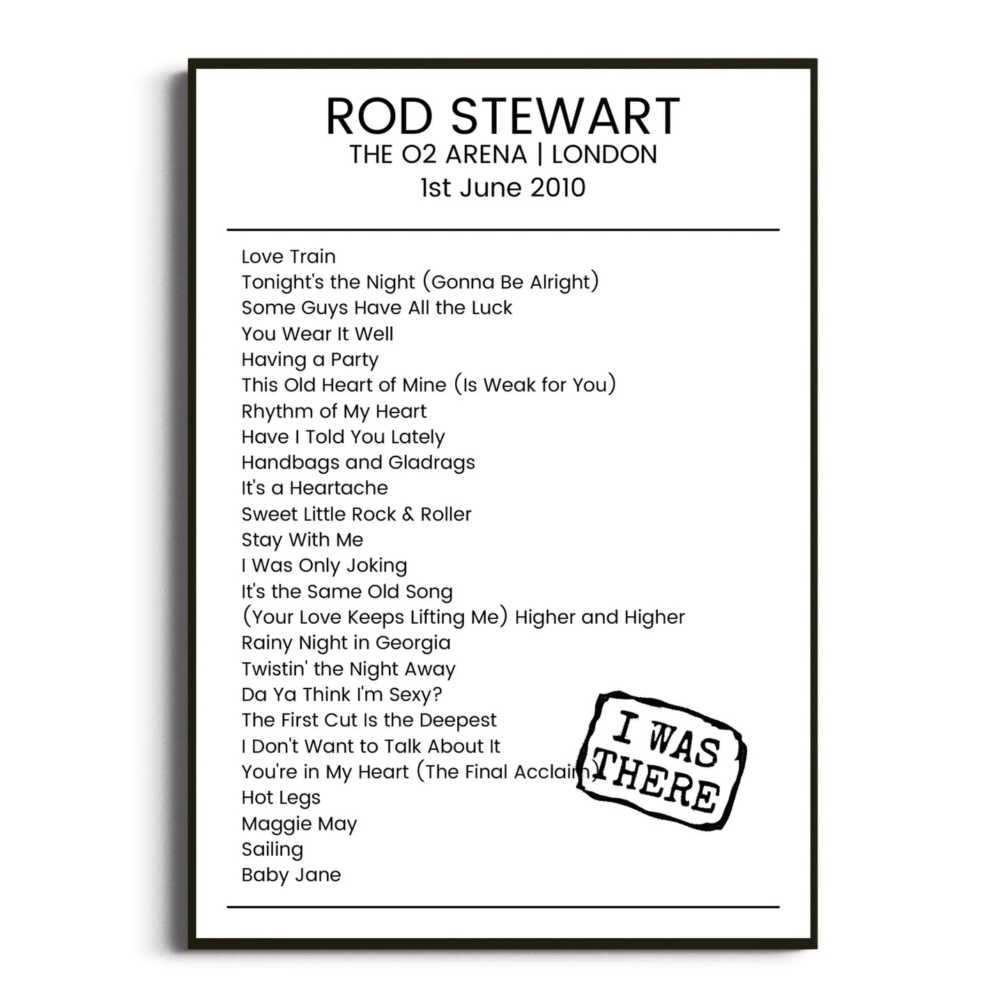 Rod Stewart London 01 June 2010 Setlist Poster