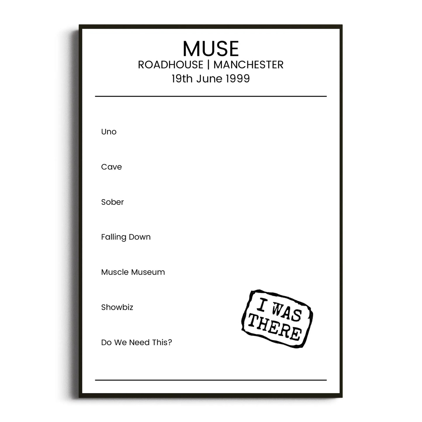 Muse Manchester 19 June 1999 Setlist Poster