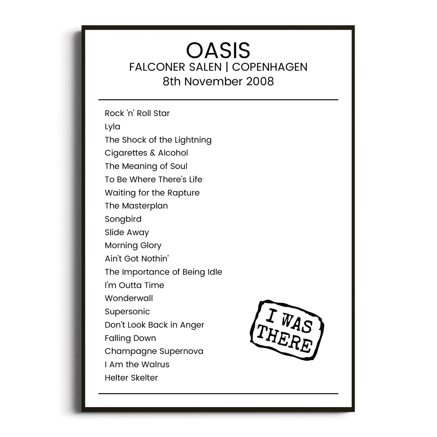 Oasis Copenhagen 08 November 2008 Setlist Poster