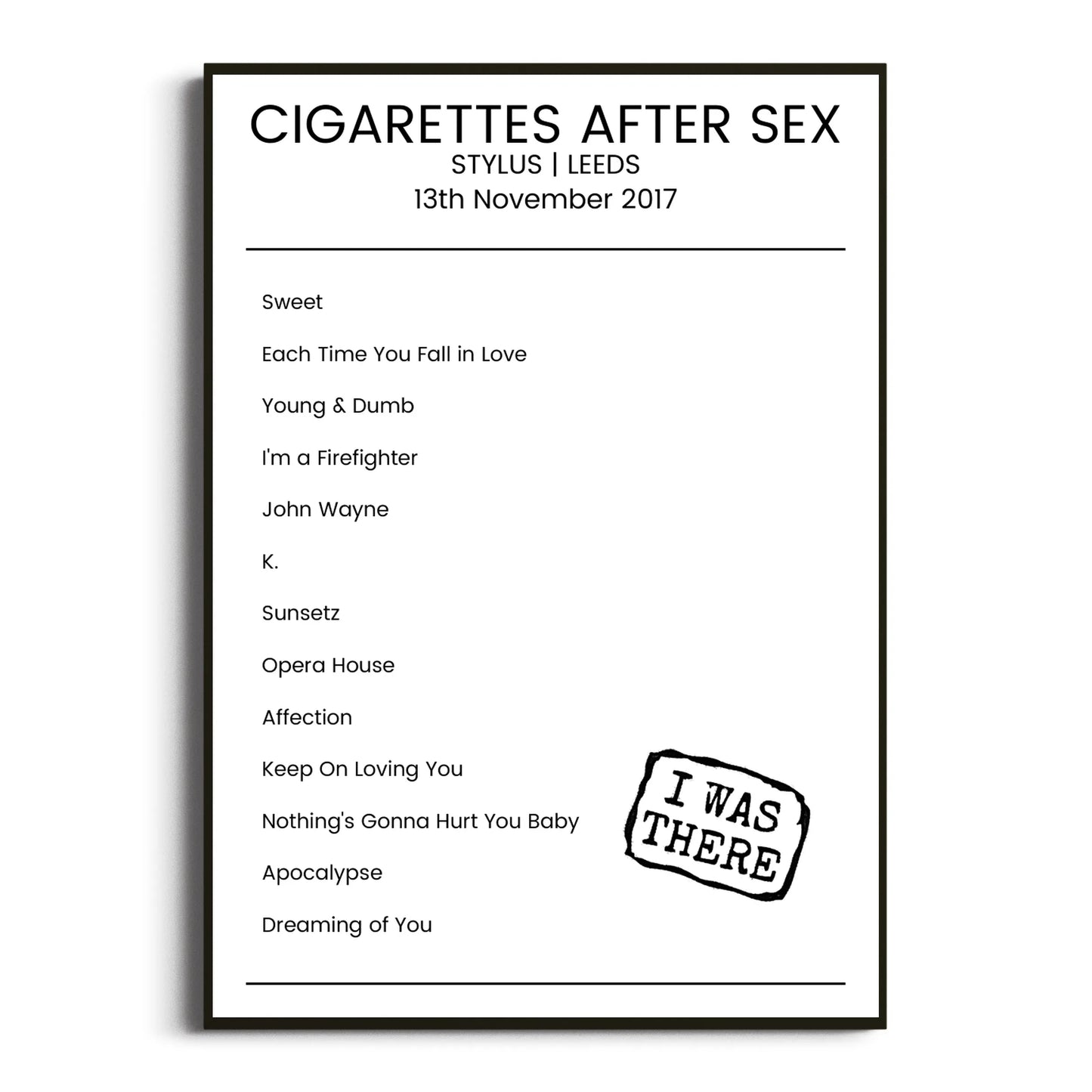 Cigarettes After Sex Leeds 13 November 2017 Setlist Poster