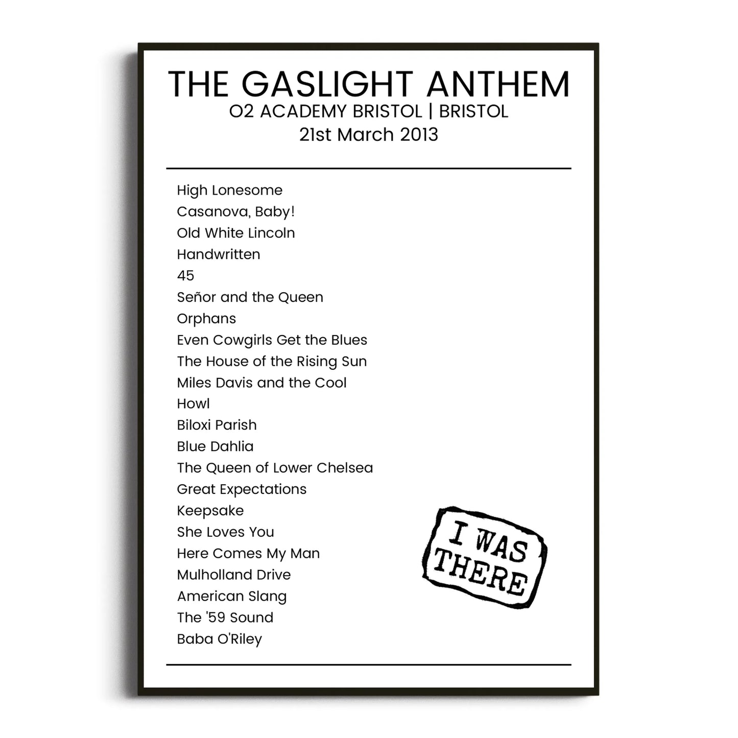 The Gaslight Anthem Bristol 21 March 2013 Setlist Poster