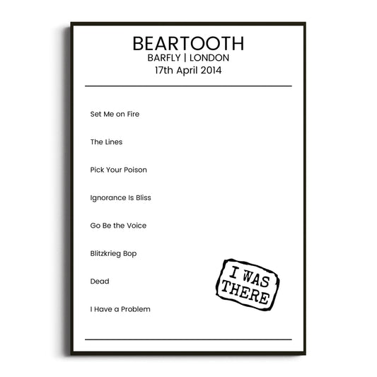 Beartooth London 17 April 2014 Setlist Poster