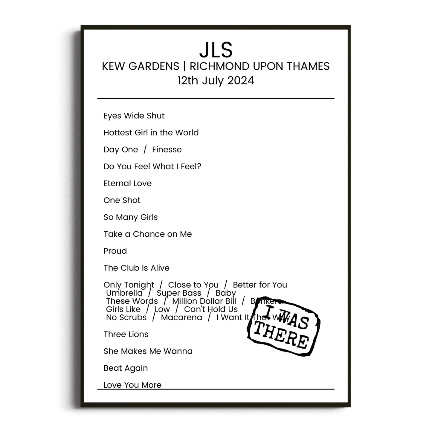 JLS Richmond upon Thames 12 July 2024 Setlist Poster