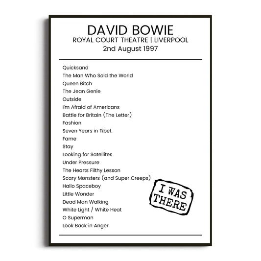 David Bowie Liverpool 02 August 1997 Setlist Poster