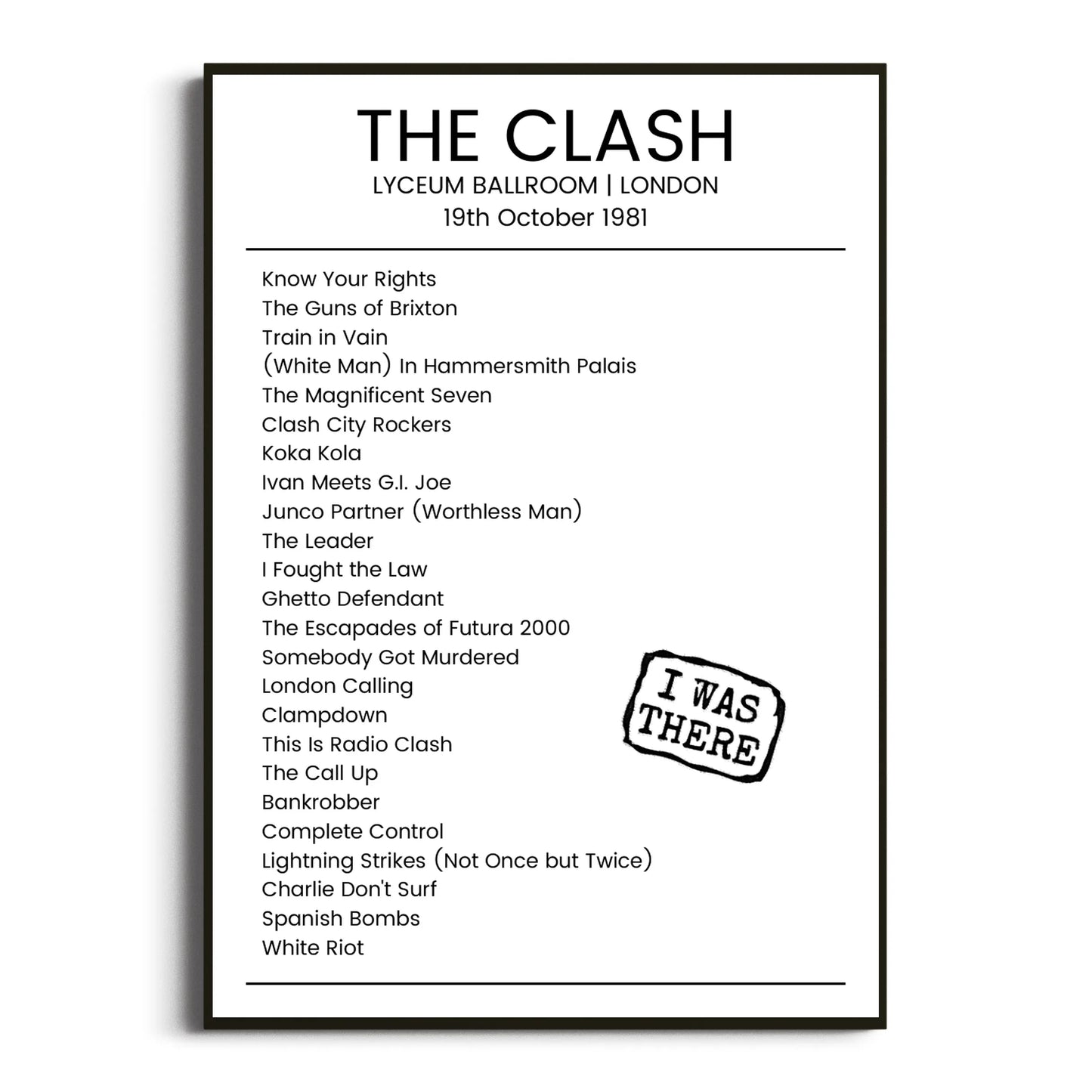 The Clash London 19 October 1981 Setlist Poster