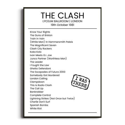 The Clash London 19 October 1981 Setlist Poster