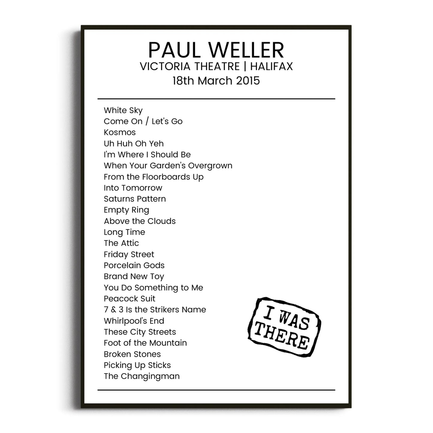 Paul Weller Halifax 18 March 2015 Setlist Poster