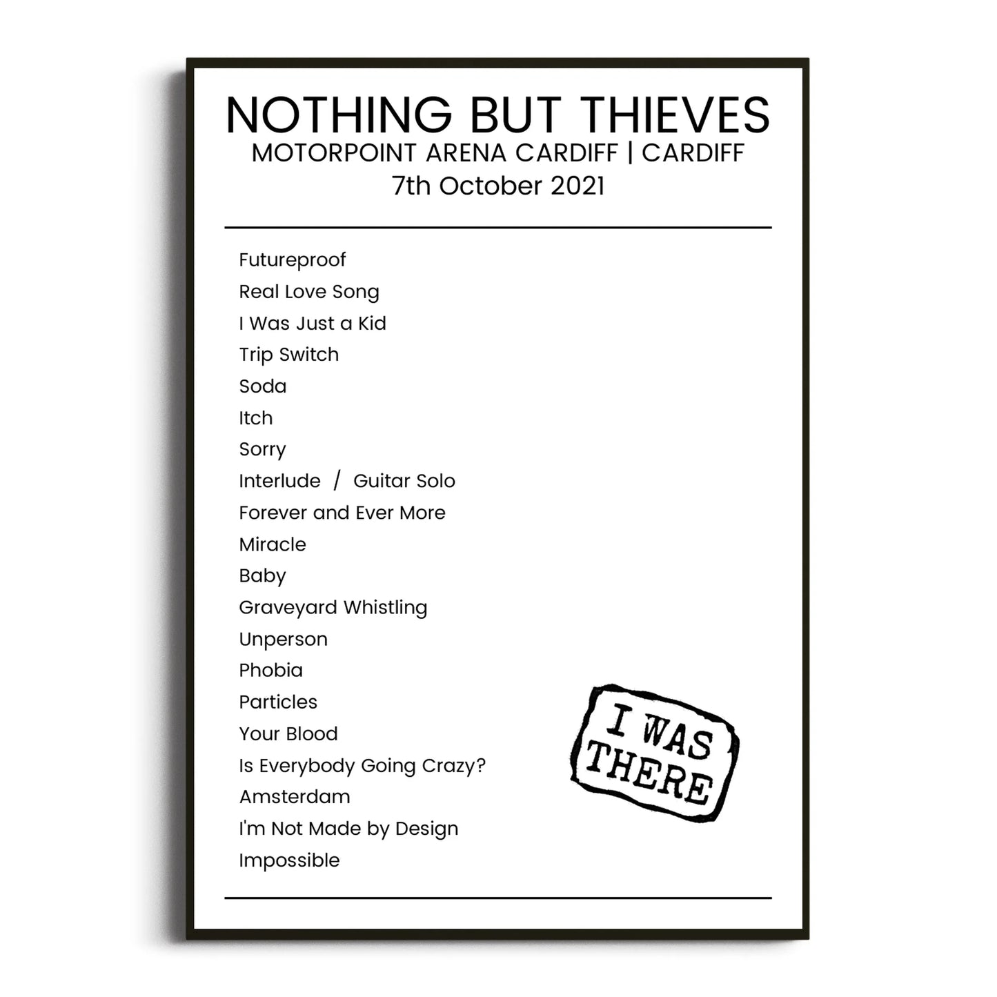 Nothing But Thieves Cardiff 07 October 2021 Setlist Poster